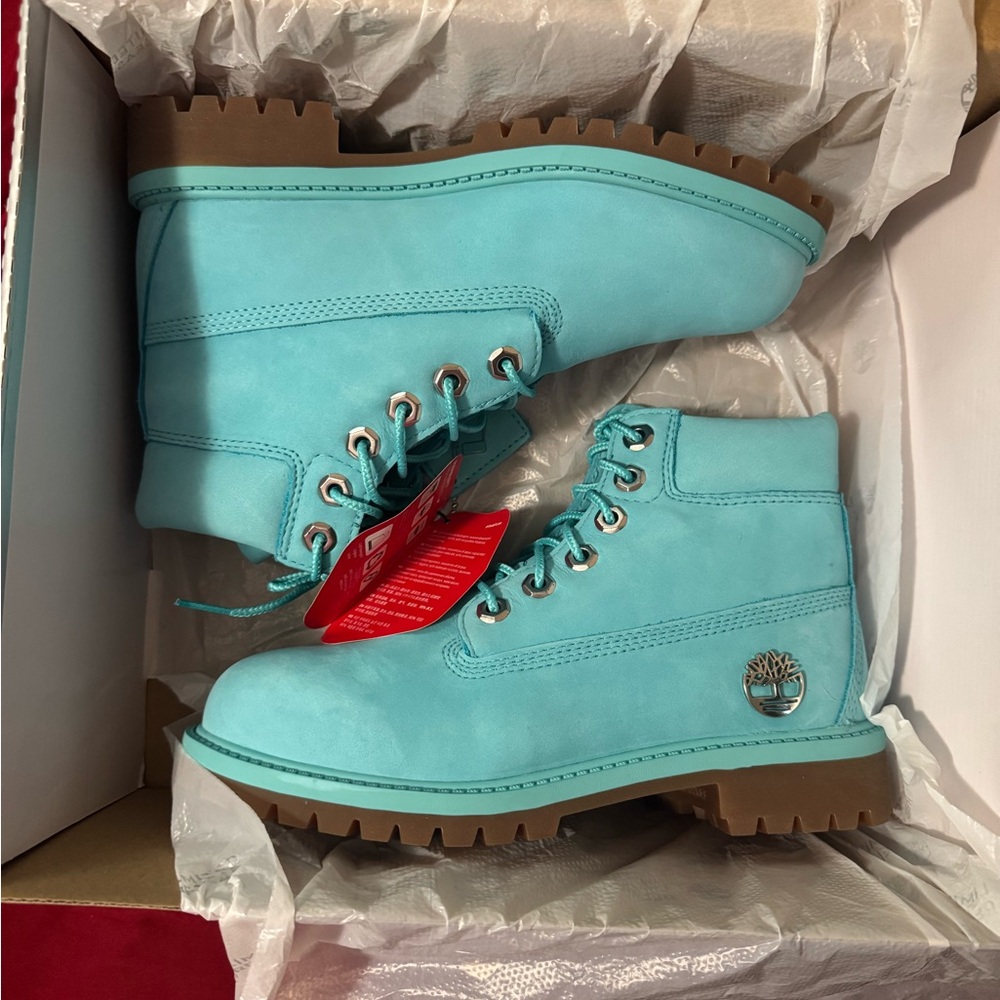 Timberland Turquoise Boots with Brown Sole